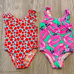 Lot 4T Girls Swimsuits in Strawberry 🍓 & Flamingo